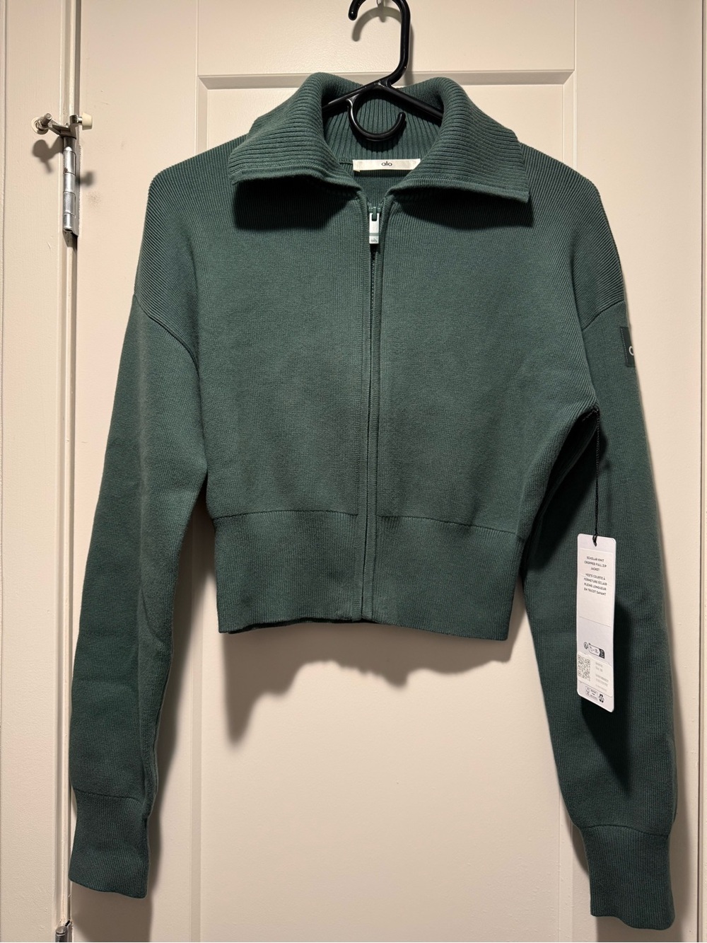 ALO Yoga Cropped Zip-Up Bomber Jacket in Clover Green